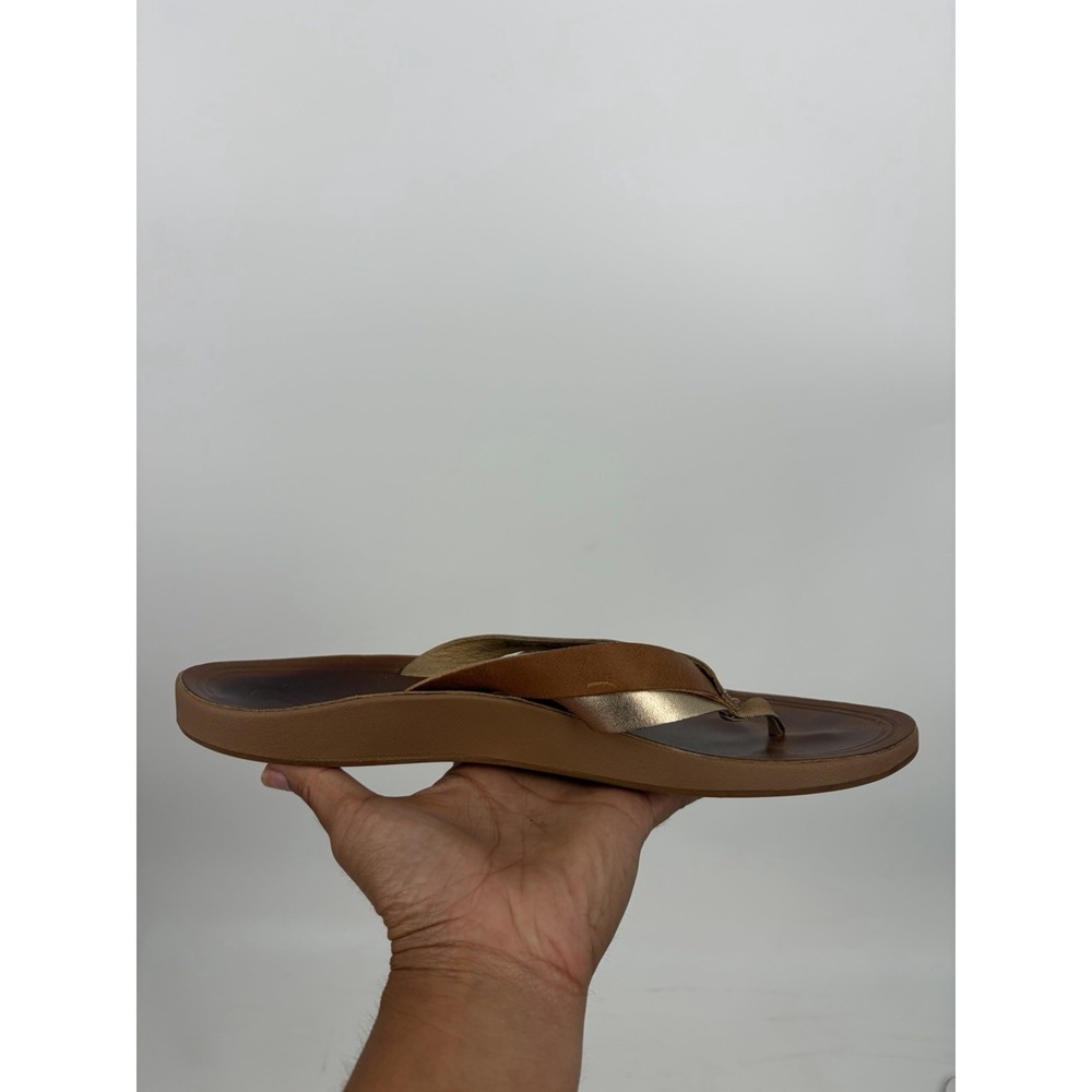 OluKai Kaekae Brown Leather Thong Slide In Sandals Womens Size 10 - Picture 9 of 10
